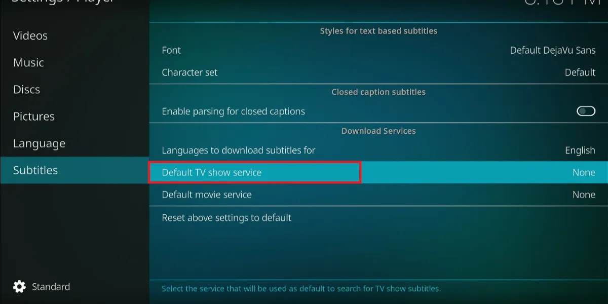 select Default TV show service