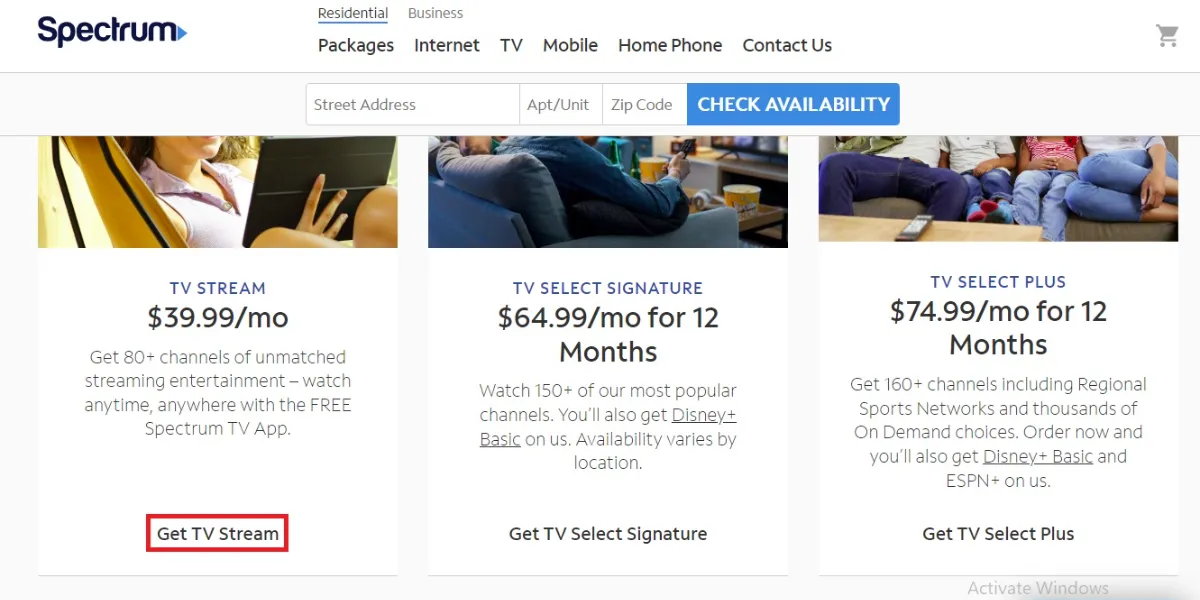 click on get tv stream button