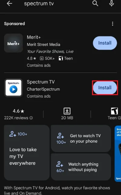 click on install button