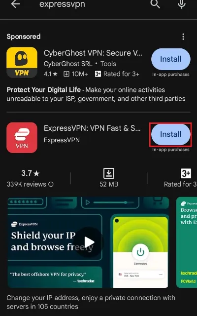 click on install button