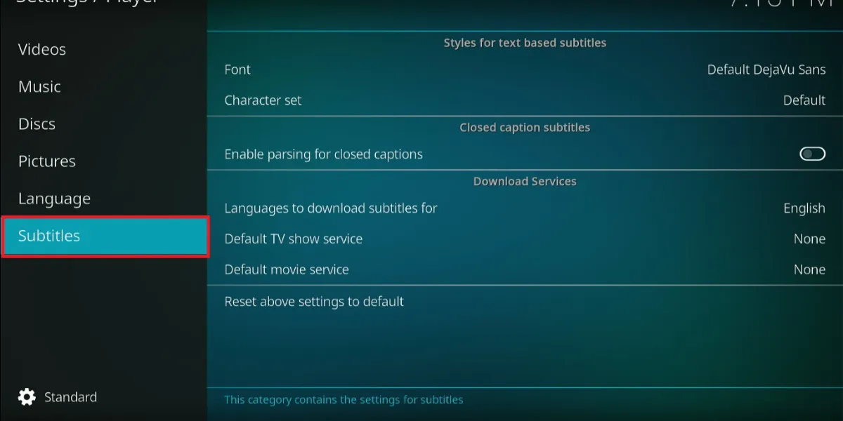 Select Subtitles tab
