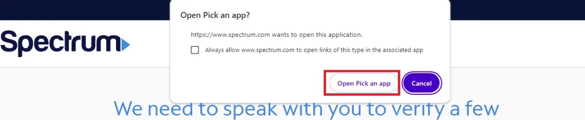 click on Open Pick an App button