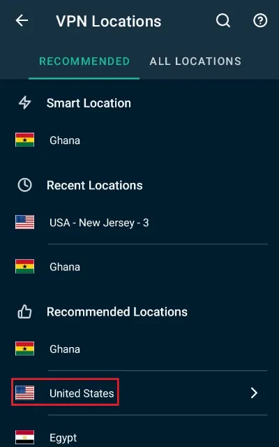 Select preferred location