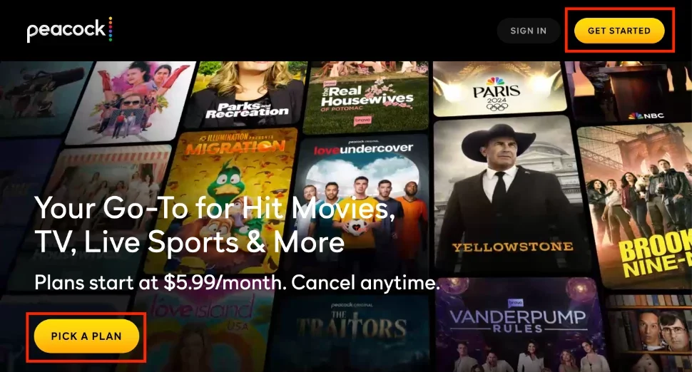 peacock tv home page