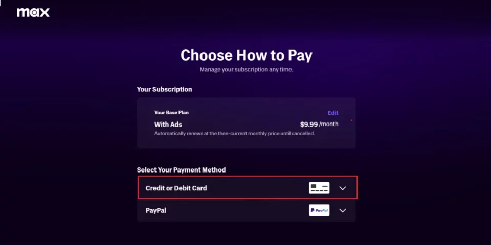 select credit or debit card