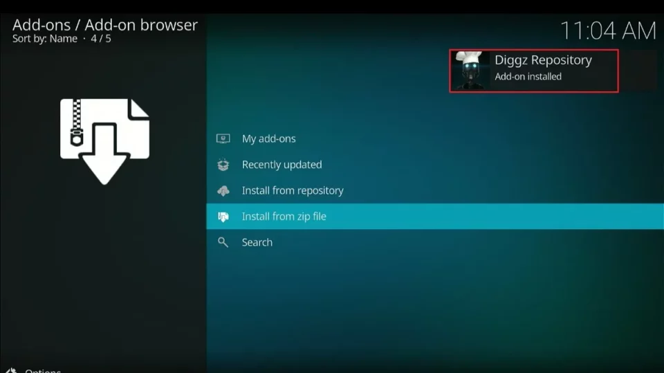 diggz repository add on installed