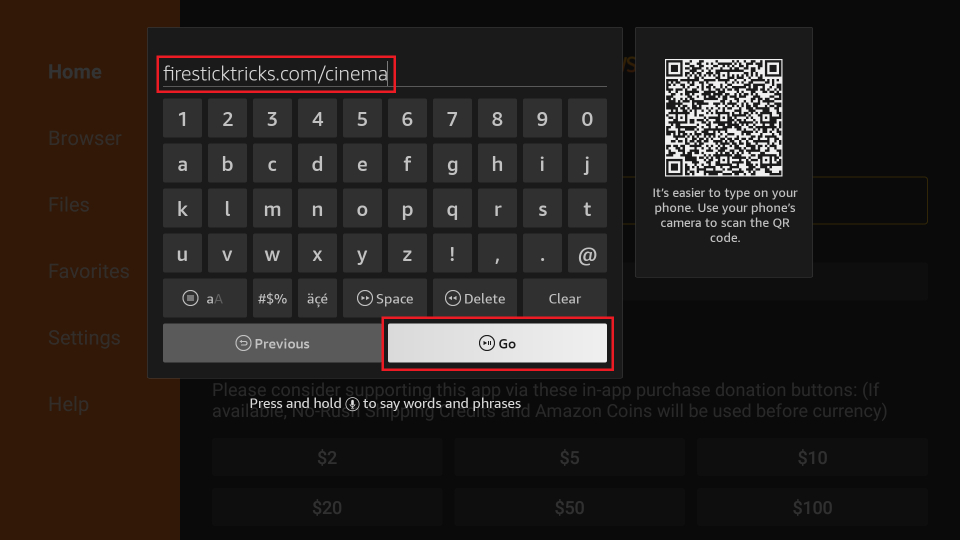 enter cinema hd url
