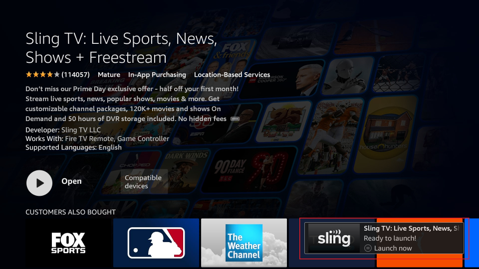 sling tv app installed