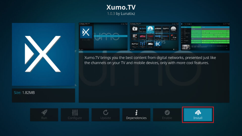 select install xumo.tv