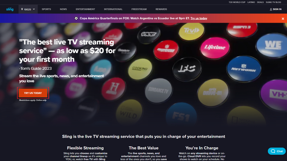 sling tv try us today