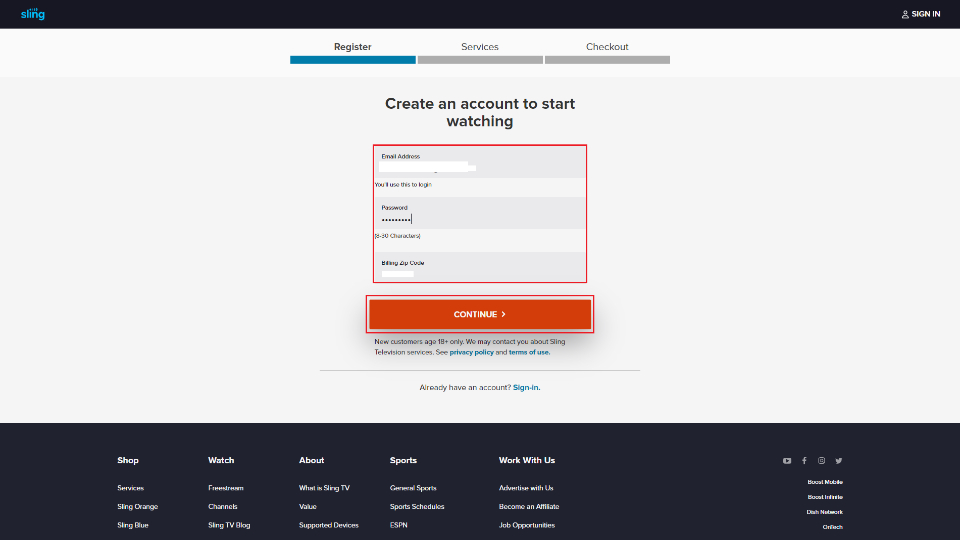 enter credentials