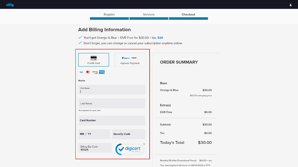 add billing information
