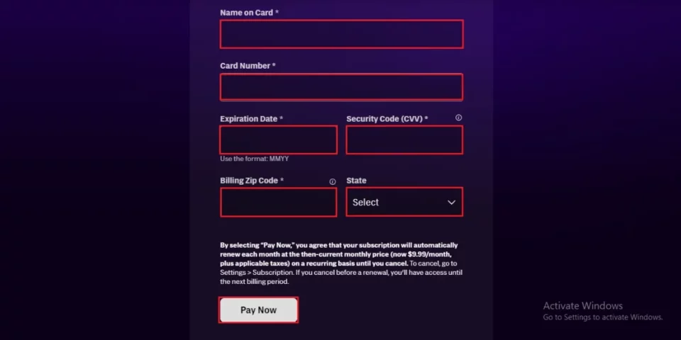 enter the card details