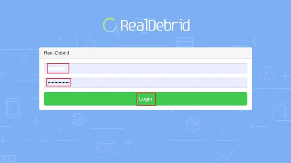 enter real debrid logiin credentials