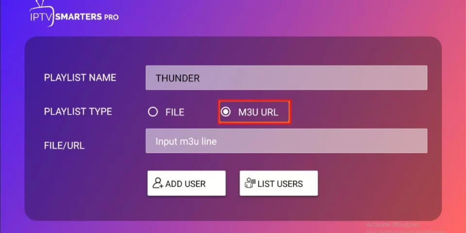 select m3u url