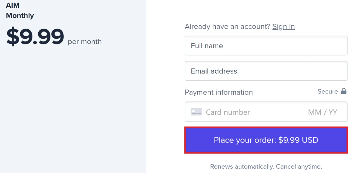 checkout page