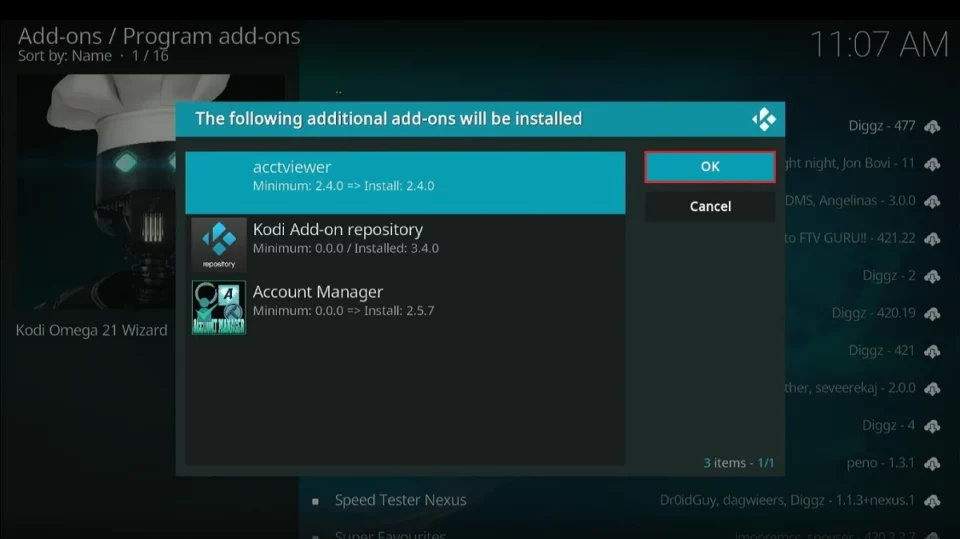 additional addons select ok