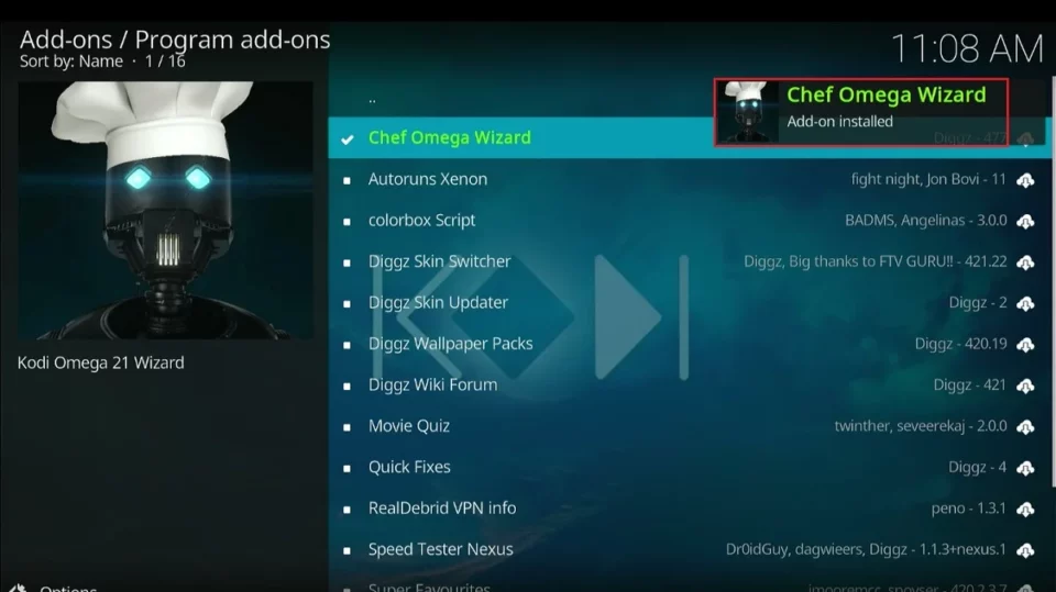chef omega wizard addon installed