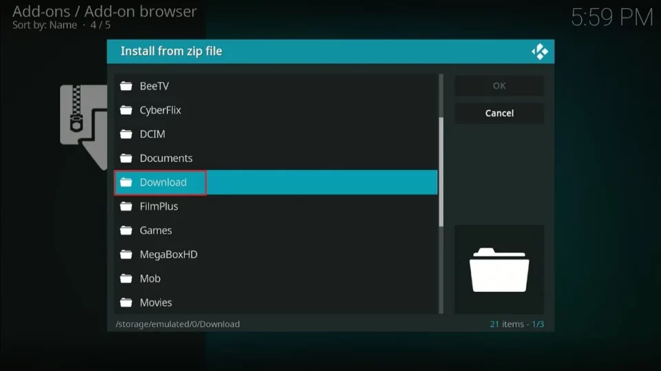 select download folder