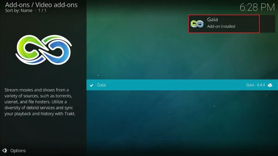 gaia addon installed