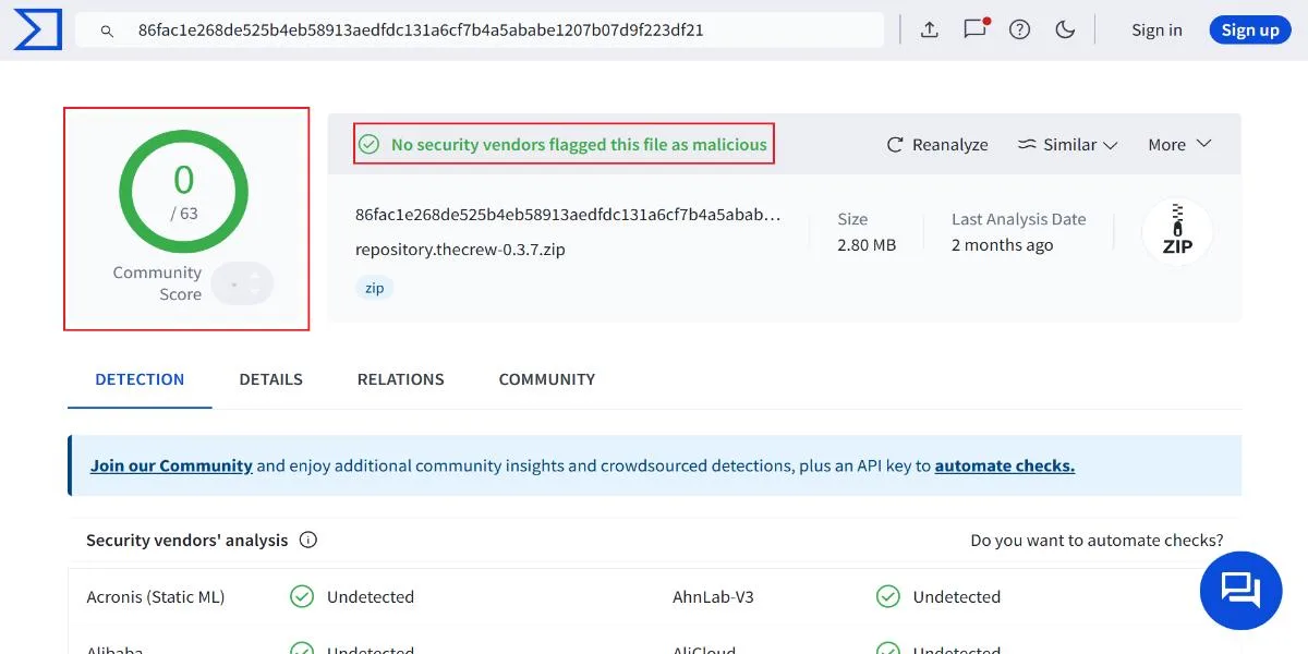 crew repo virus scan