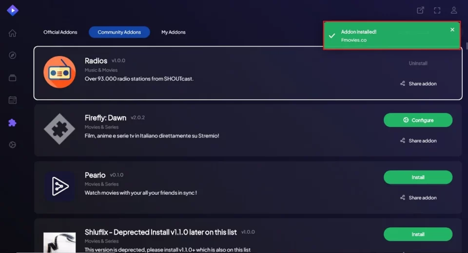 addon installed