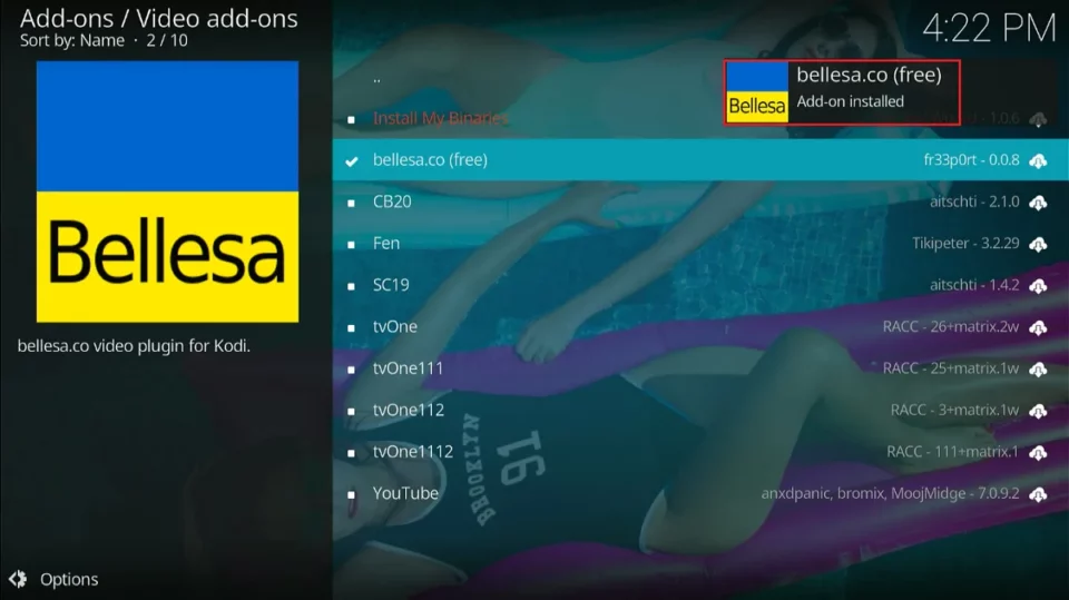 bellesa addon installed