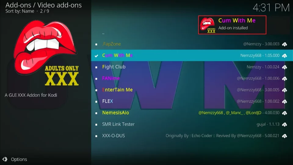 cum with me addon installed