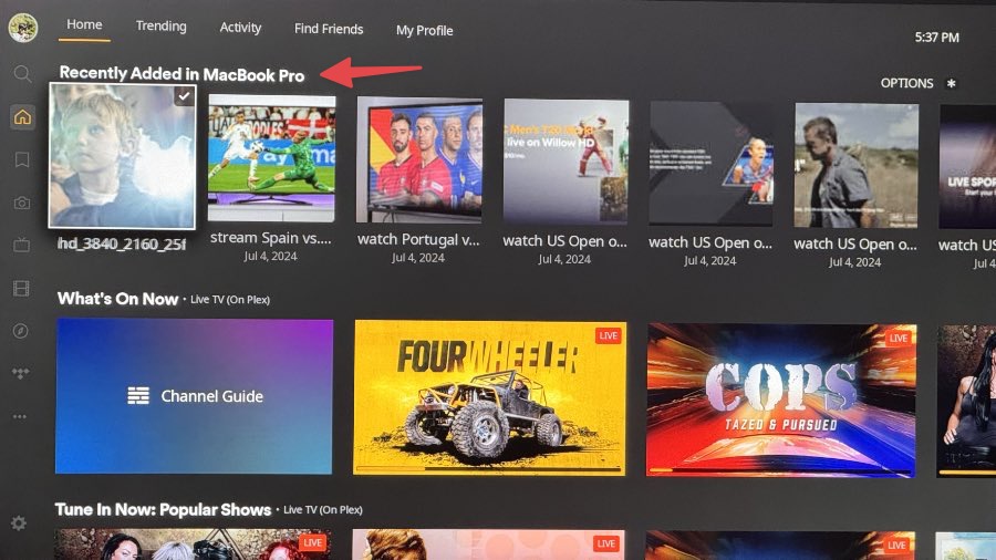 Plex home screen