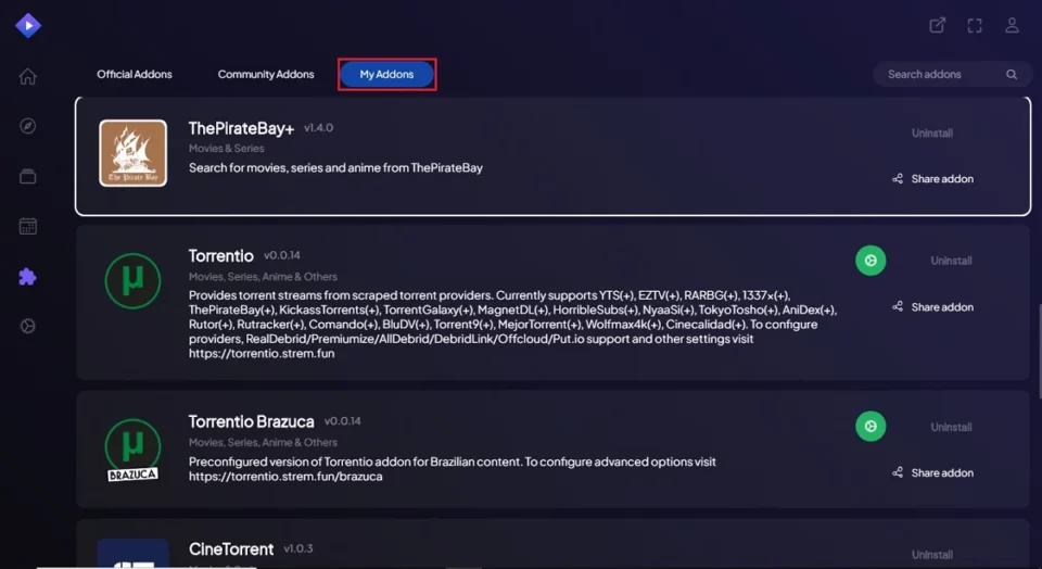 select my addons
