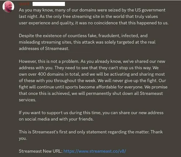 Streameast Domains Seized