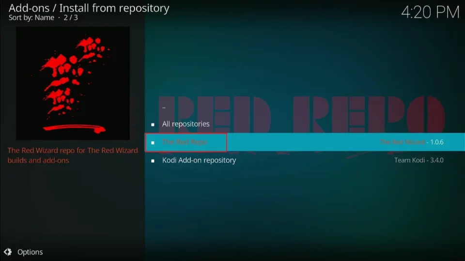 select the red repo