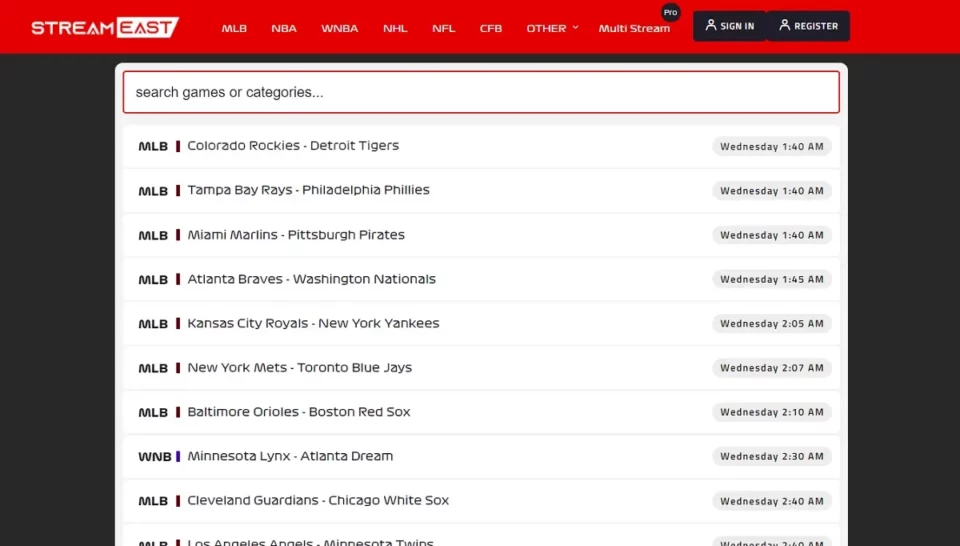 streameast homepage