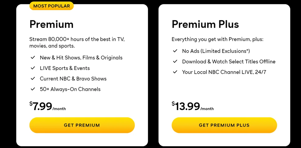 peacock tv monthly pricing