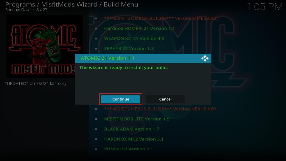 select continue