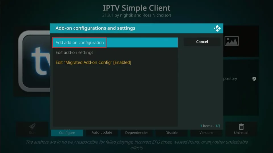 select addon configuration