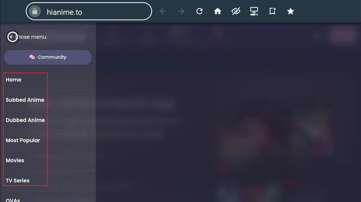 hi anime menu options