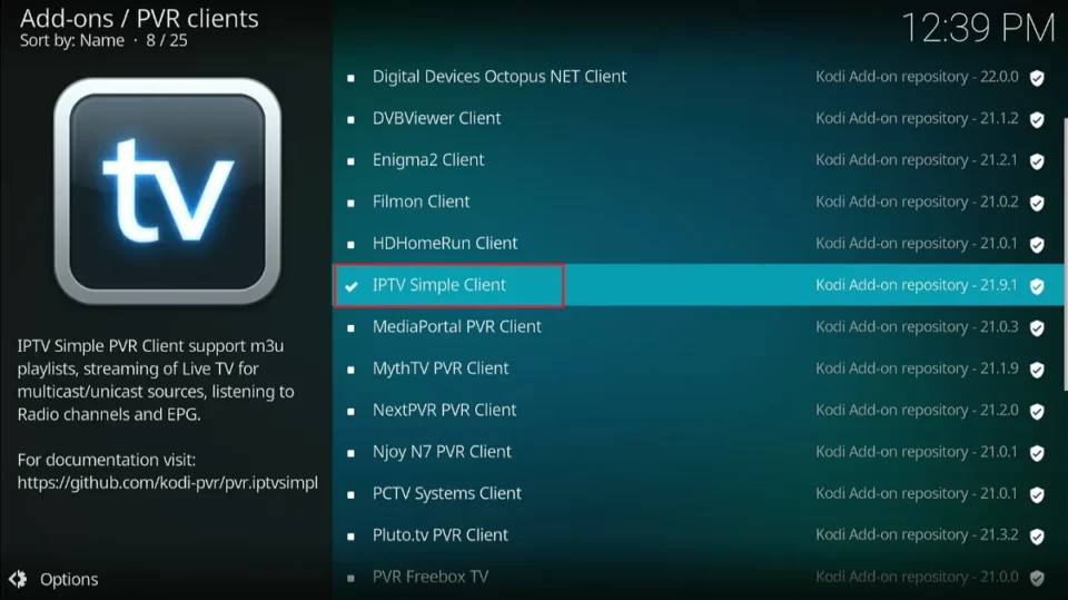 select iptv simple client