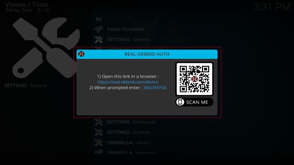 real debrid authorization screen