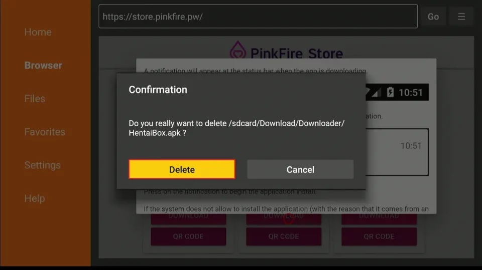 select delete apk again
