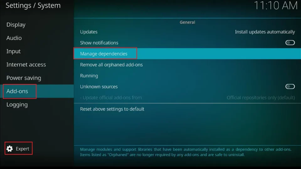 addons manage dependencies