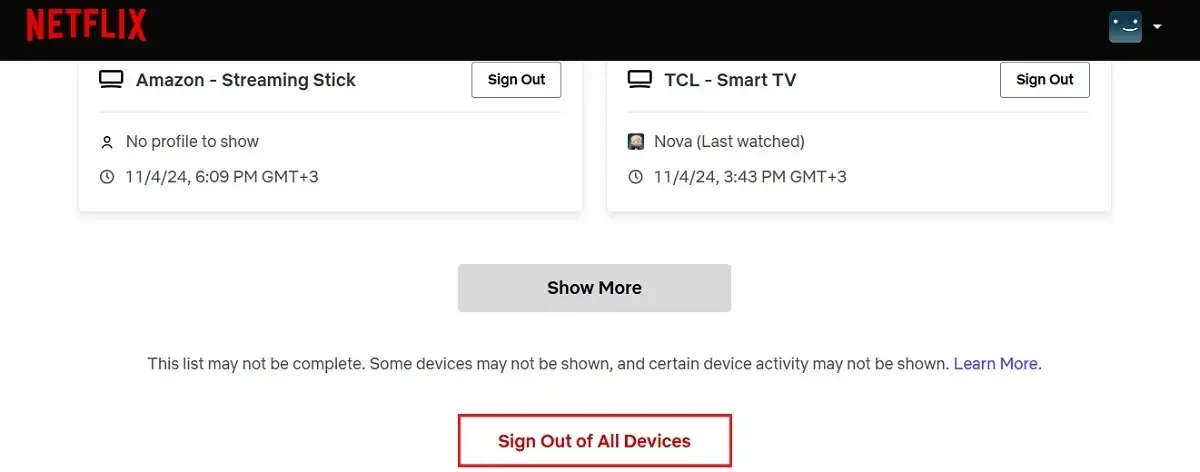 sign out of all the devices
