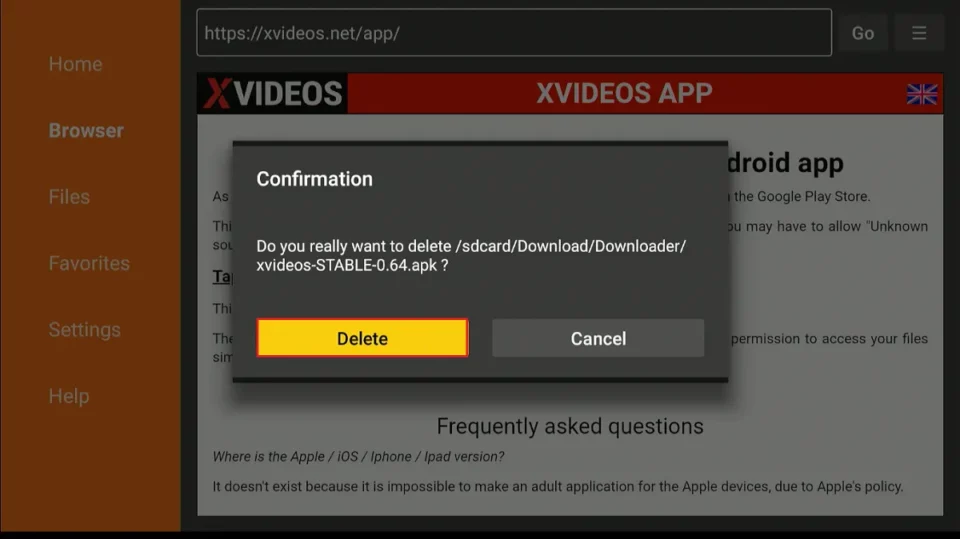 confirm delete apk
