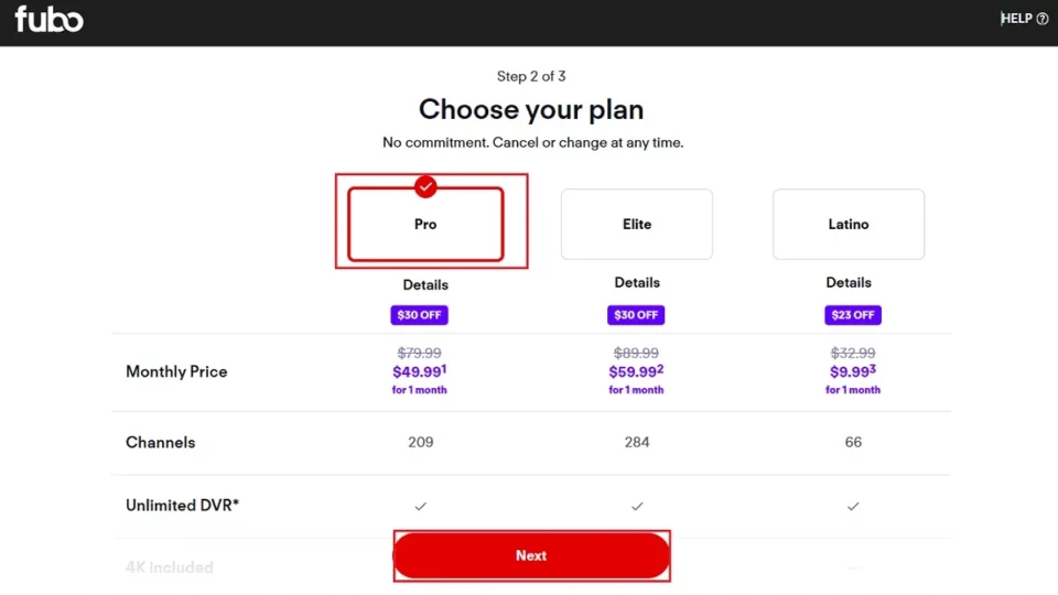 choose plan and select next