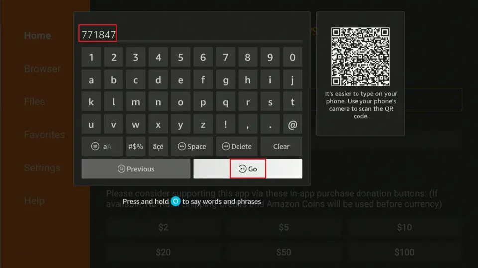 enter the downloader code