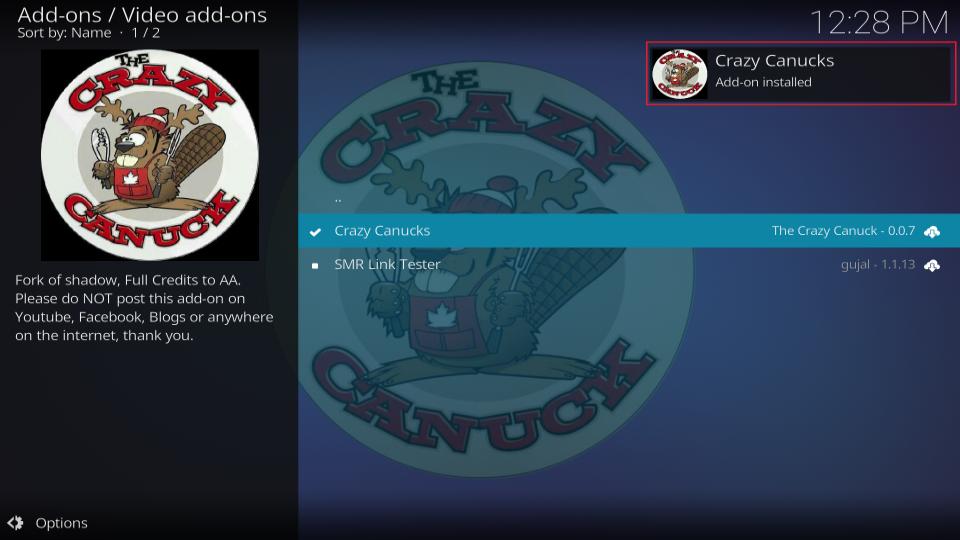crazy canucks addon installed