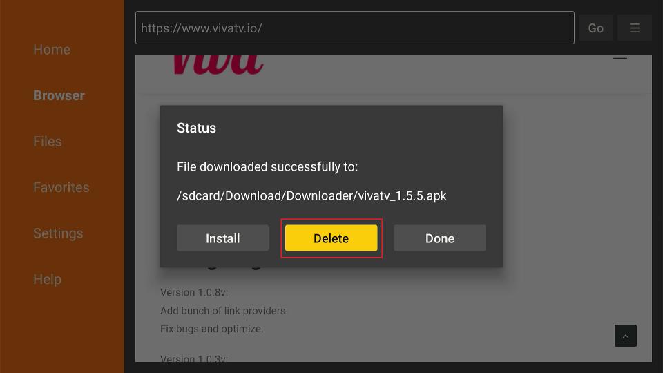 delete viva tv apk