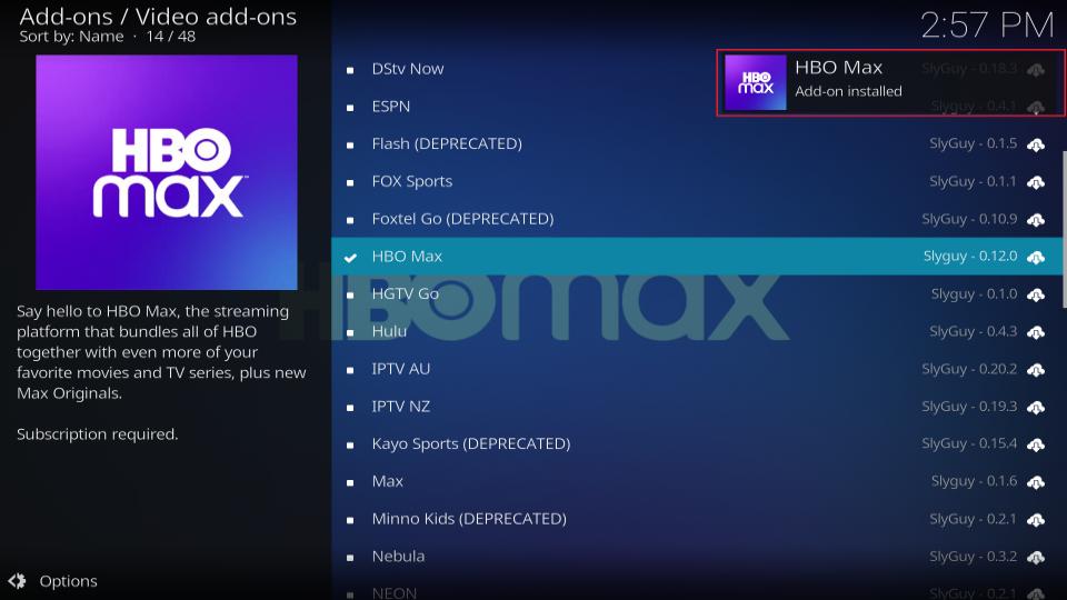 hbo addon installed