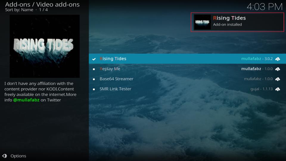 rising tides addon installed