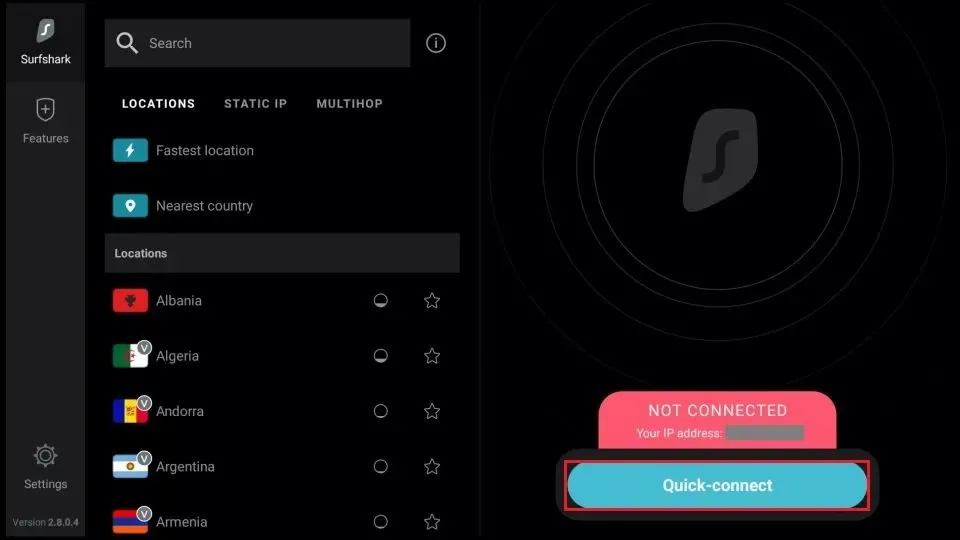 click on quick connect button